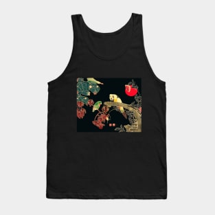 PARROTS ON A BRANCH OF A FLOWERING ROSE BUSH Antique Japanese Floral Tank Top